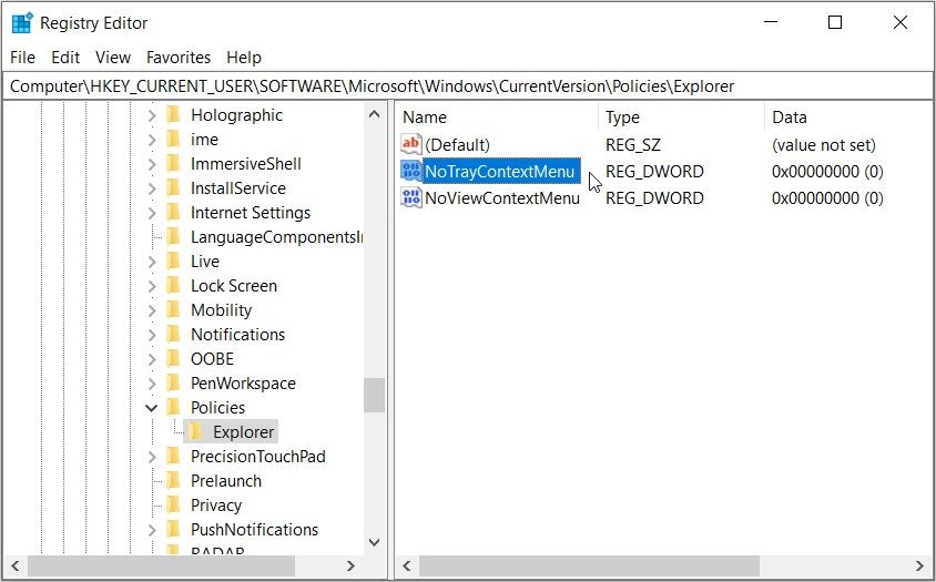 Enable or Disable the Taskbar Context Menu using Registry Editor