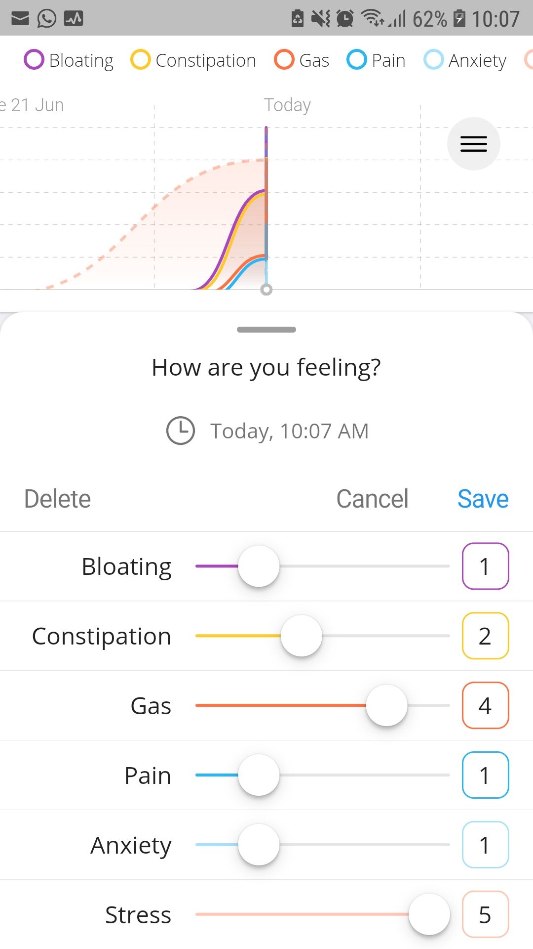 Endive mobile gut health app feelings and symptoms