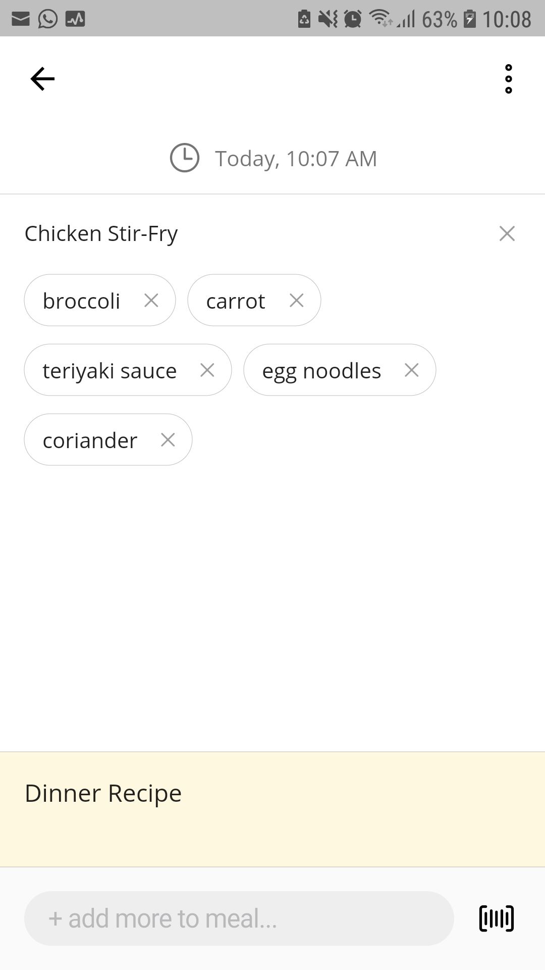 Endive mobile IBS app adding meal