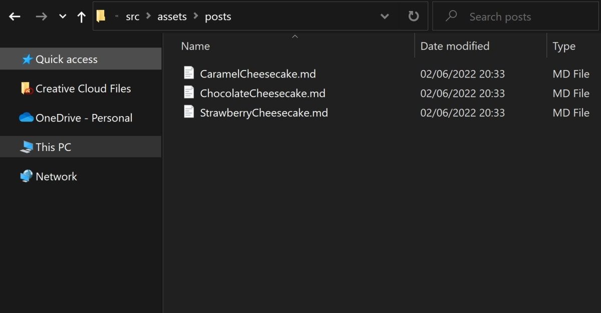Example of Markdown Files in file manager