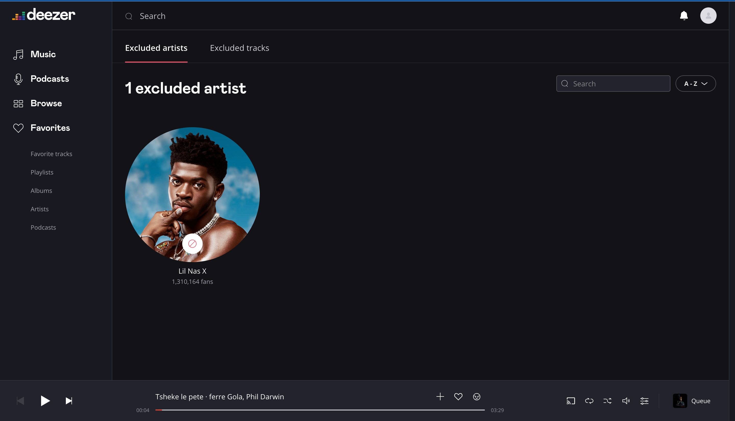 صفحه وب Deezer برای هنرمندان و آهنگ های حذف شده