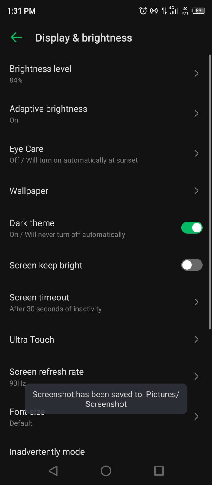 Eye Care option in Android Settings