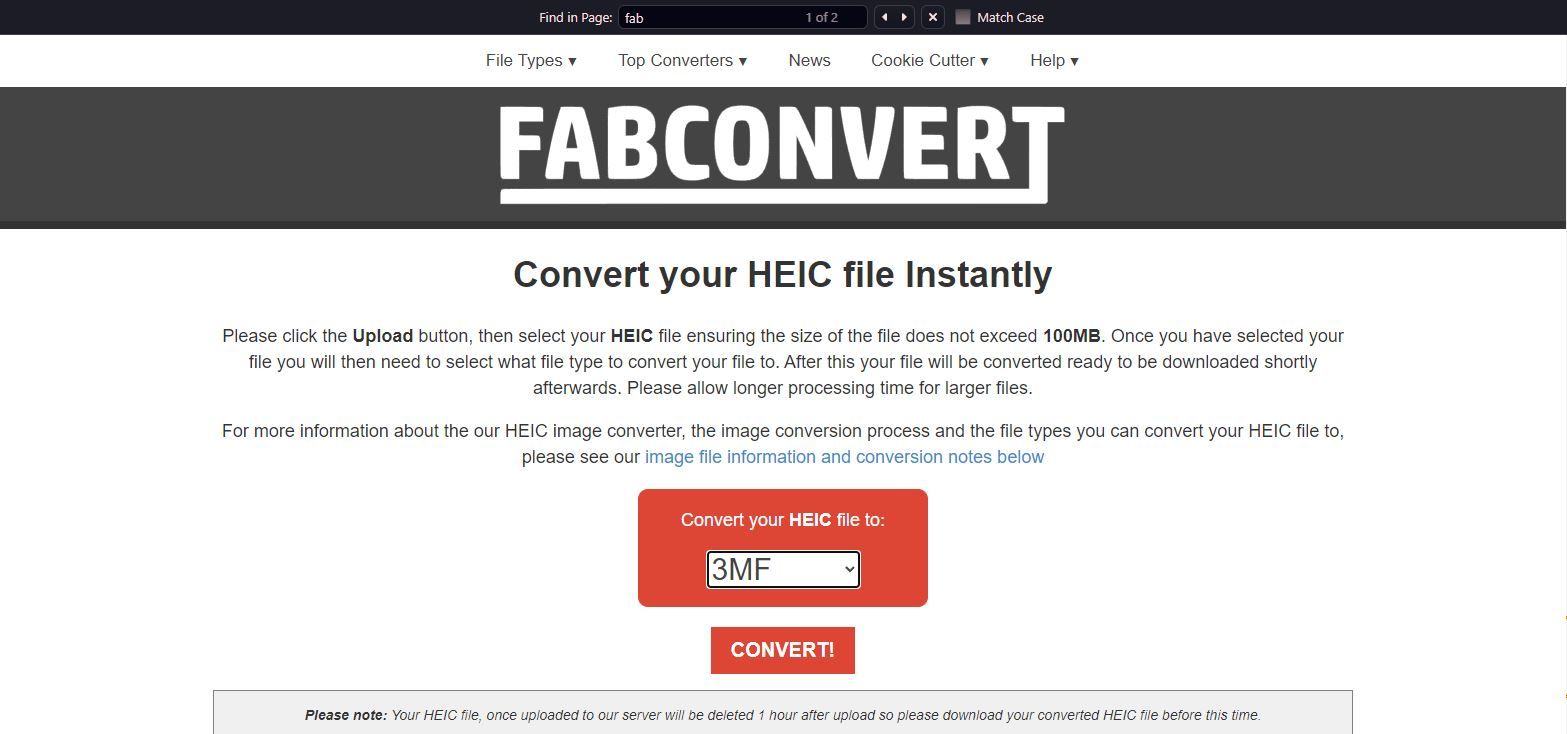 تصویری از مبدل آنلاین HEIC FabConvert در حال استفاده