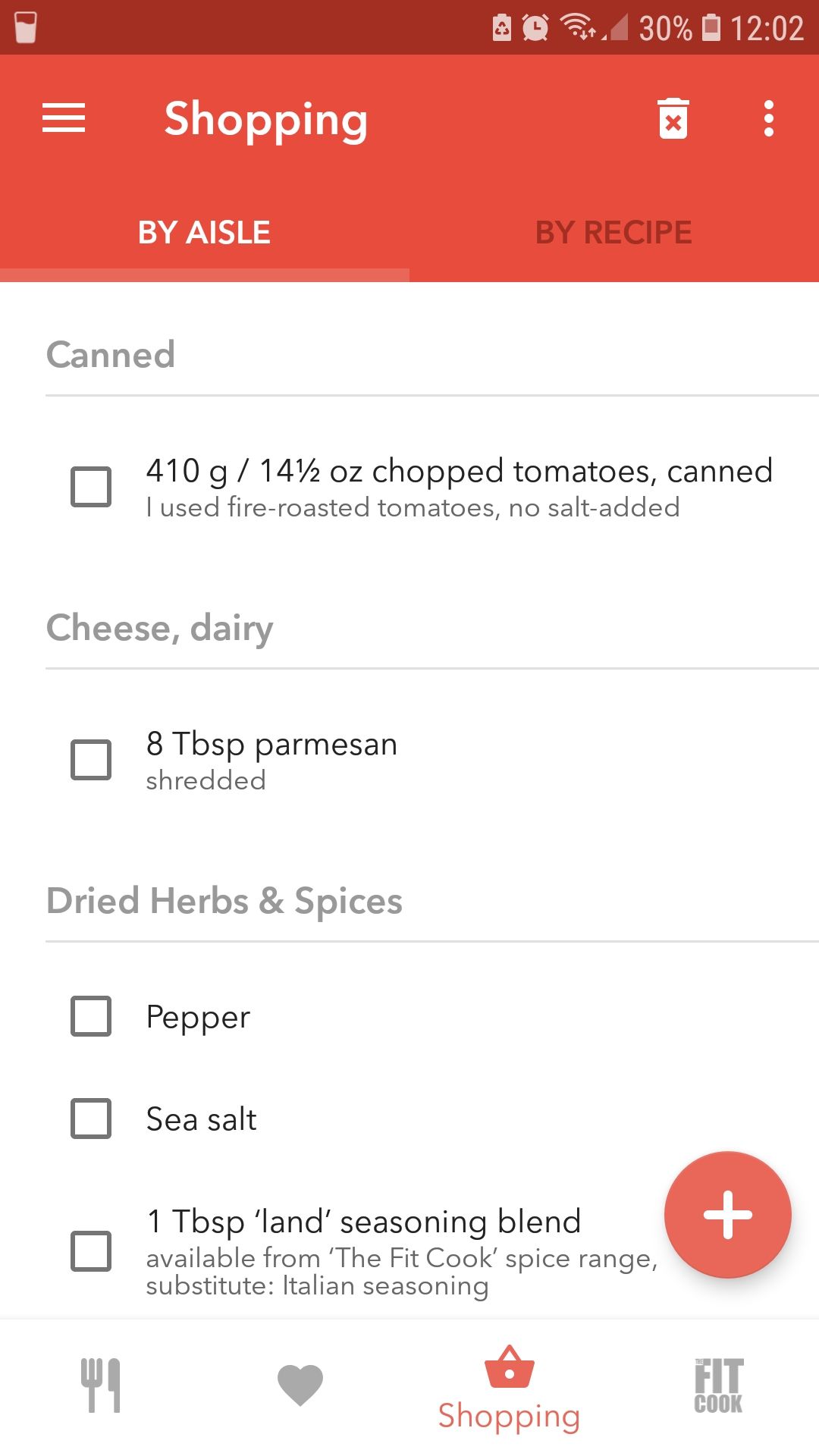 FitMenCook mobile cooking app shopping list