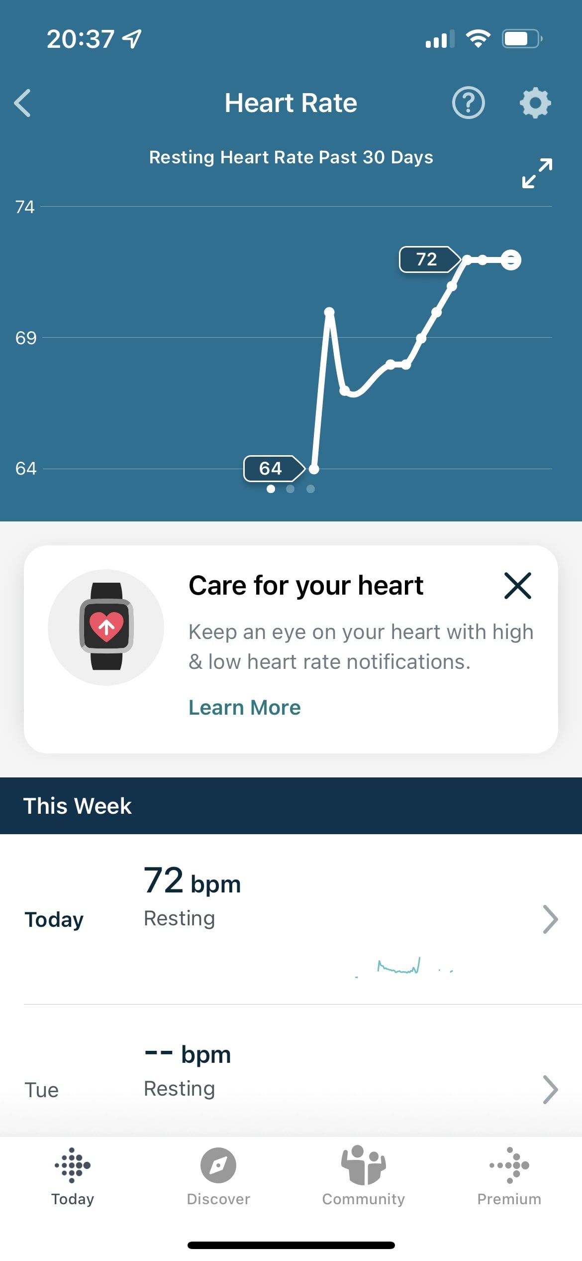 ضربان قلب برنامه Fitbit