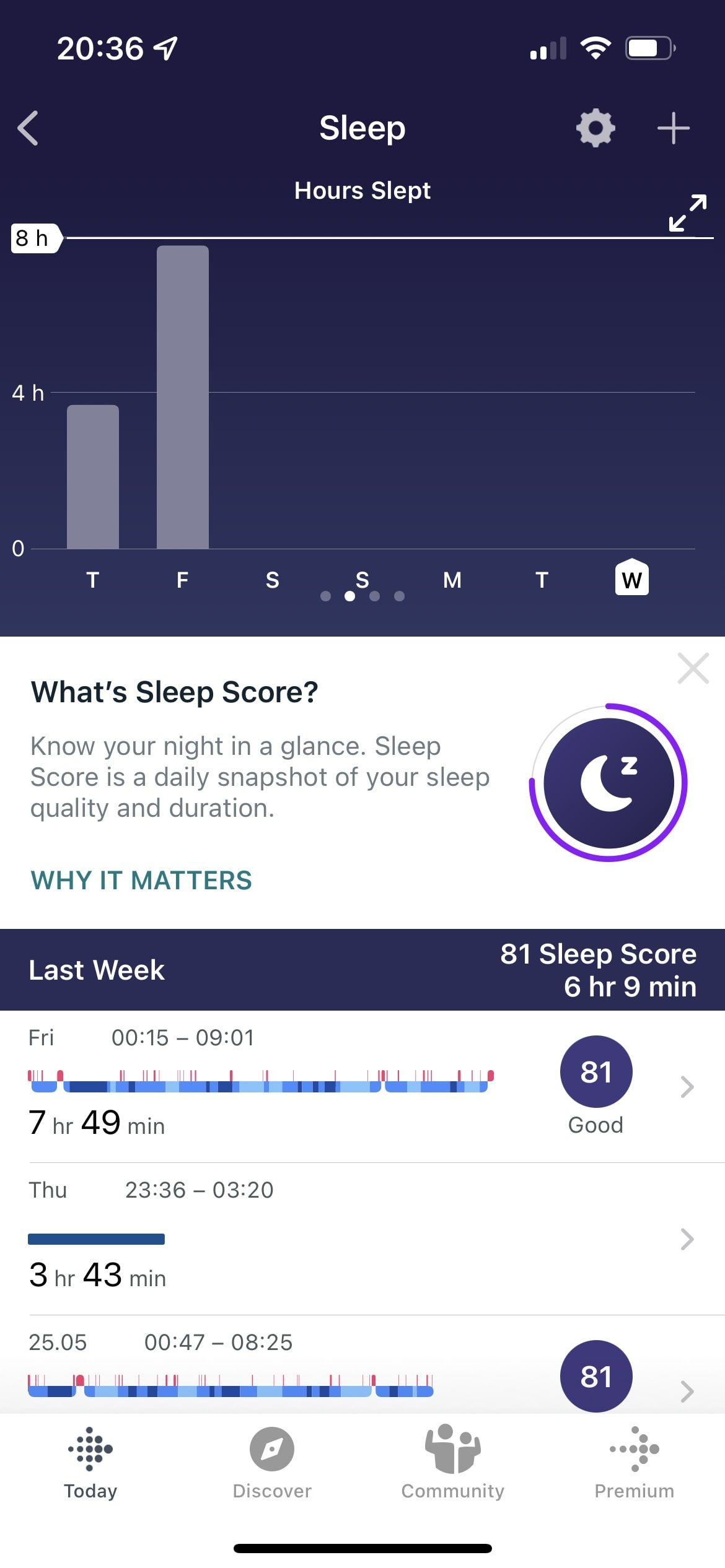 گزارش خواب برنامه Fitbit