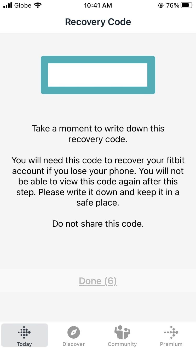 کد بازیابی Fitbit