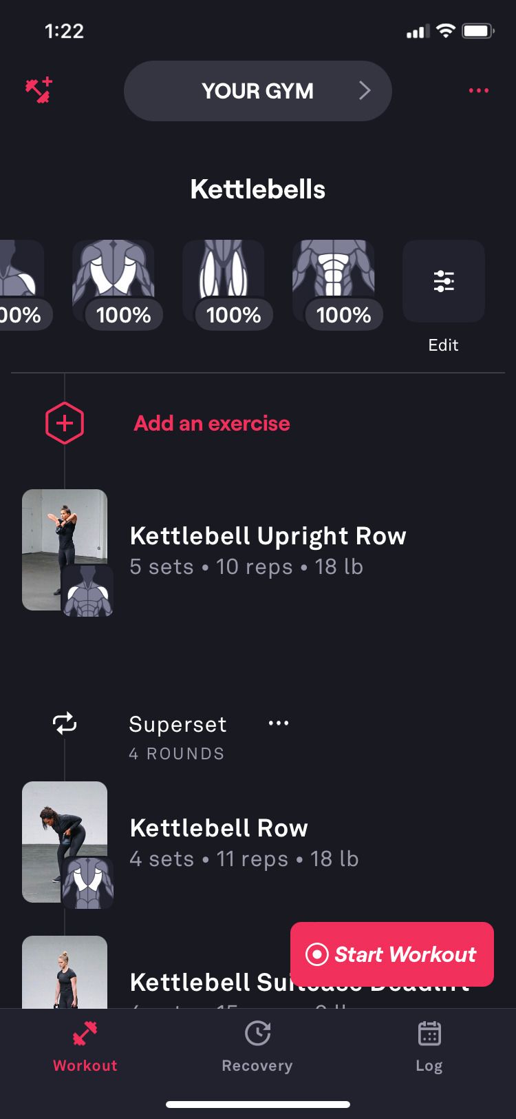 Fitbod Workout app kettlebell