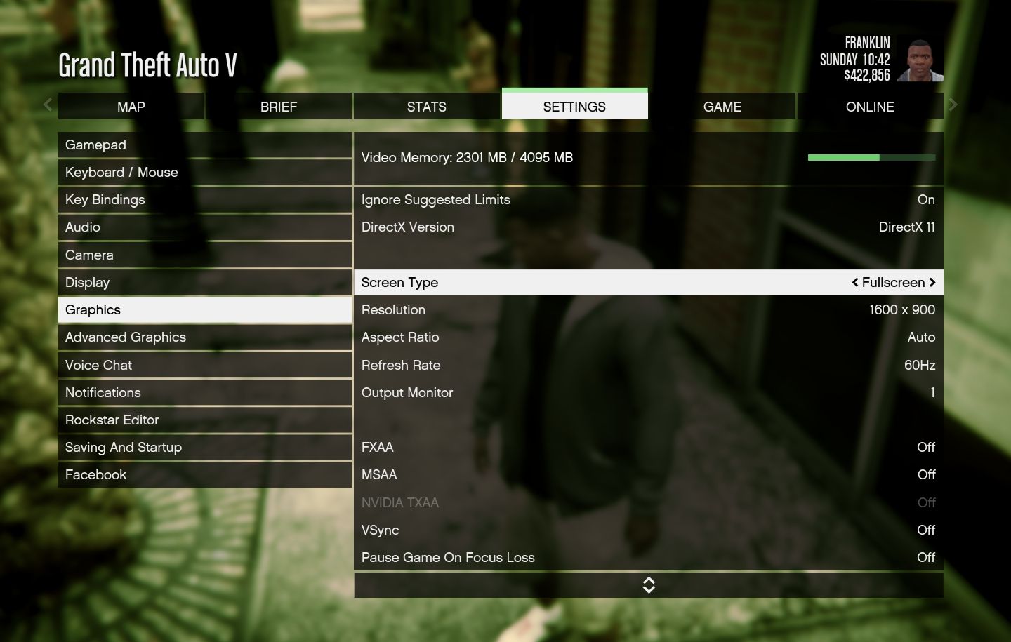 GTA 5 Settings menu
