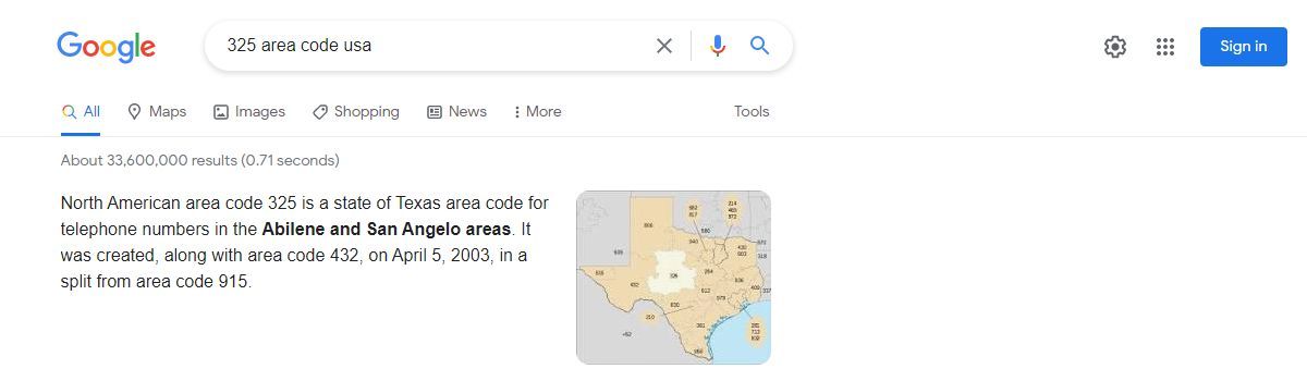 Google Area Code Search