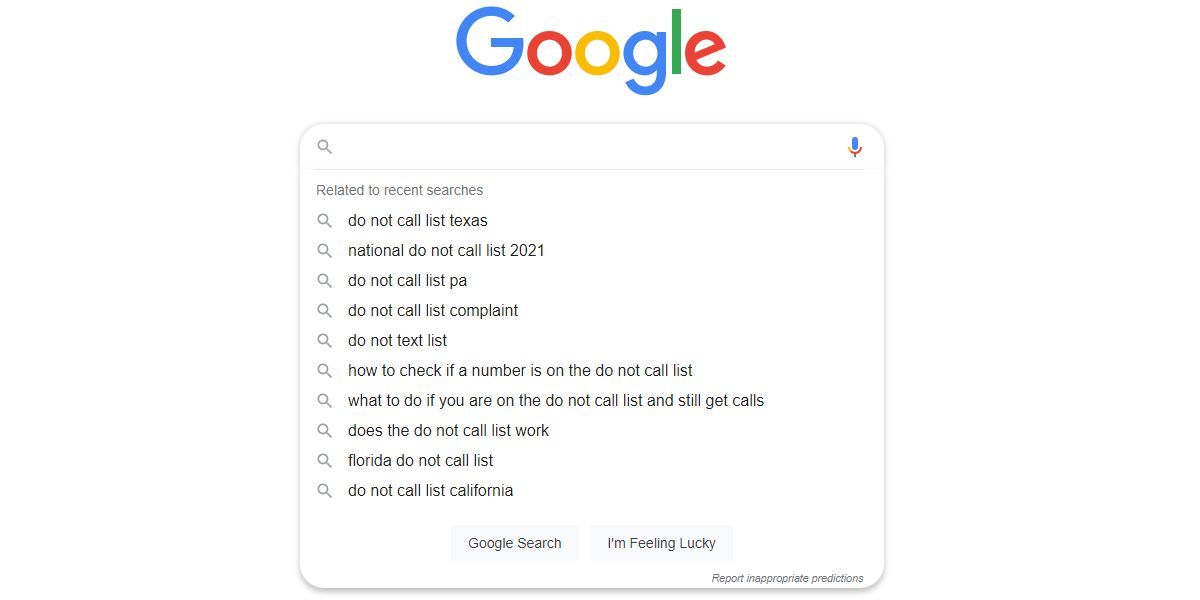 Google Do Not Call List Search Suggestions