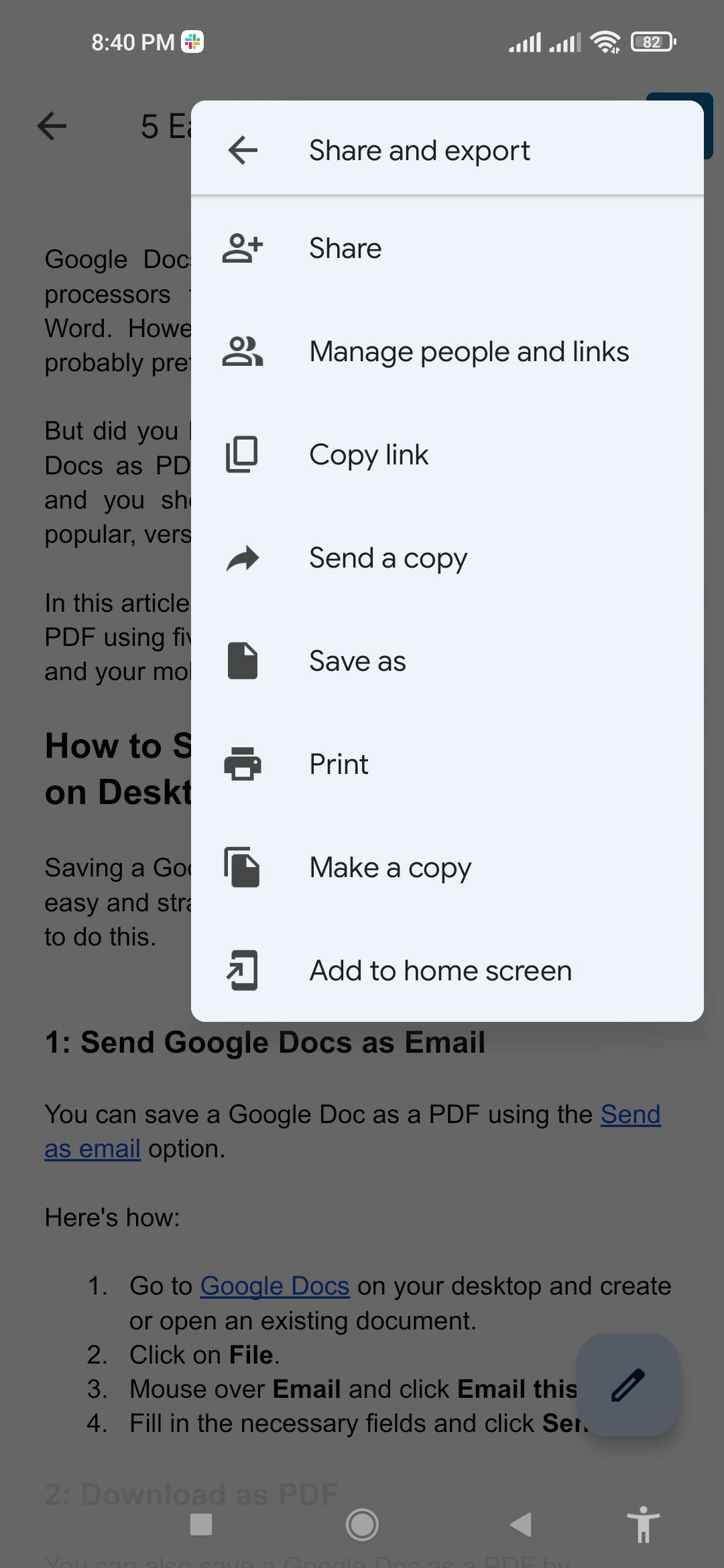 Google Docs to PDF Send copy option