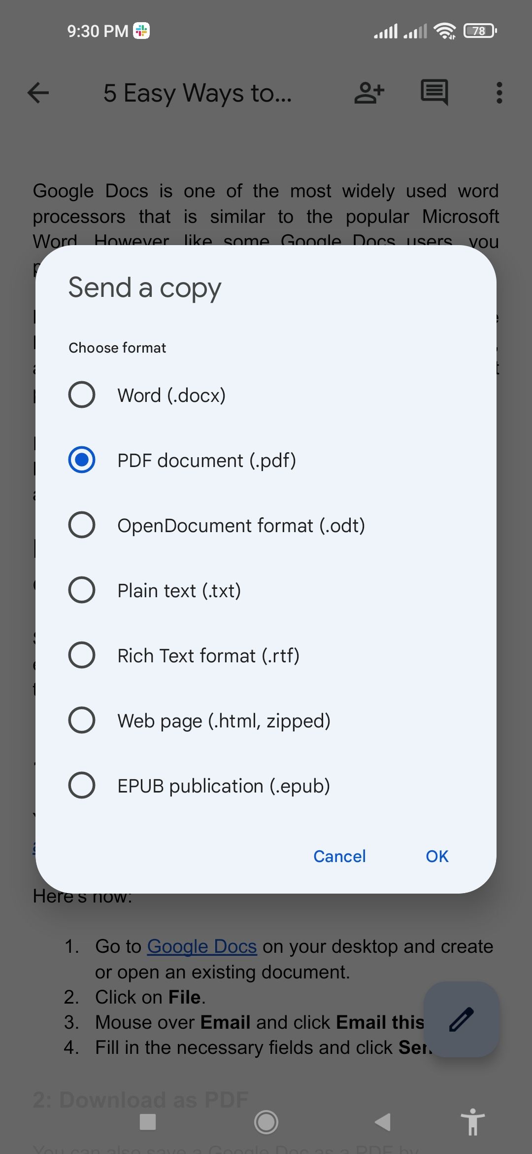 Google Docs to PDF download PDF
