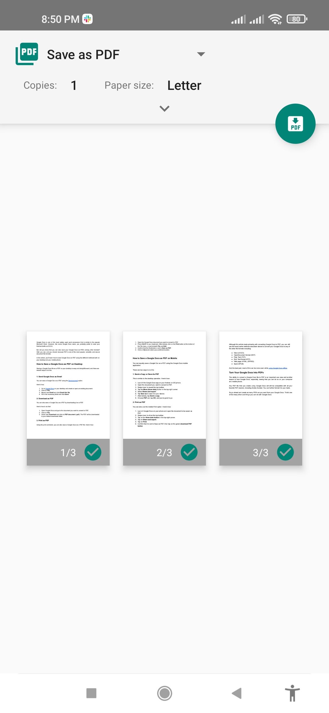 Google Docs to PDF print PDF page