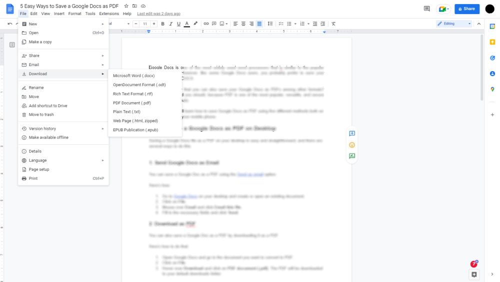 Google Docs to PDF download PDF