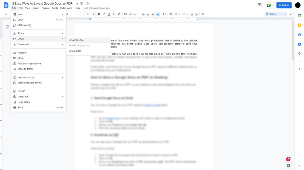 Google Docs to PDF send as email option