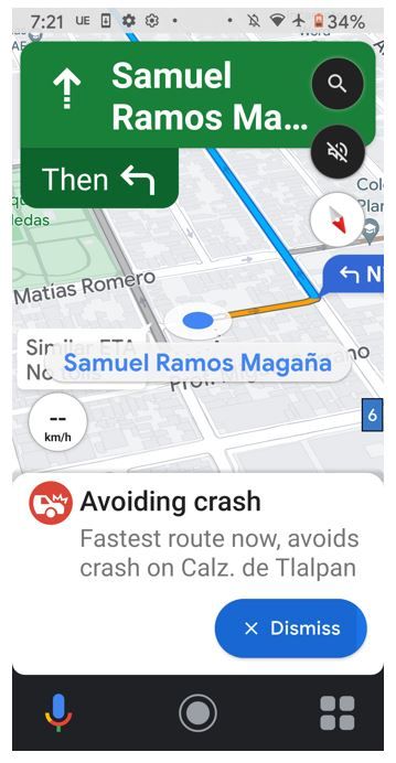 Google Maps showing accident and offering rerouting