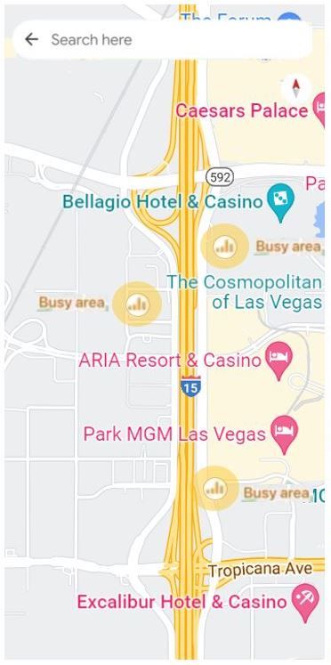 Google Maps on Mobile Screen, Busy Area Example on Las Vegas