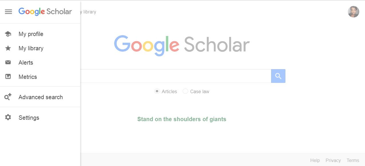 Google Scholar menu items