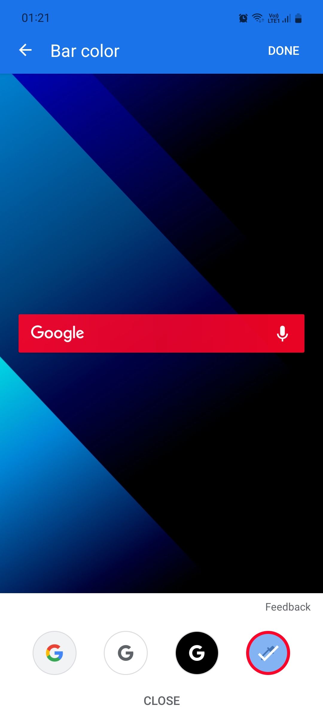 Google app customize Search widget color