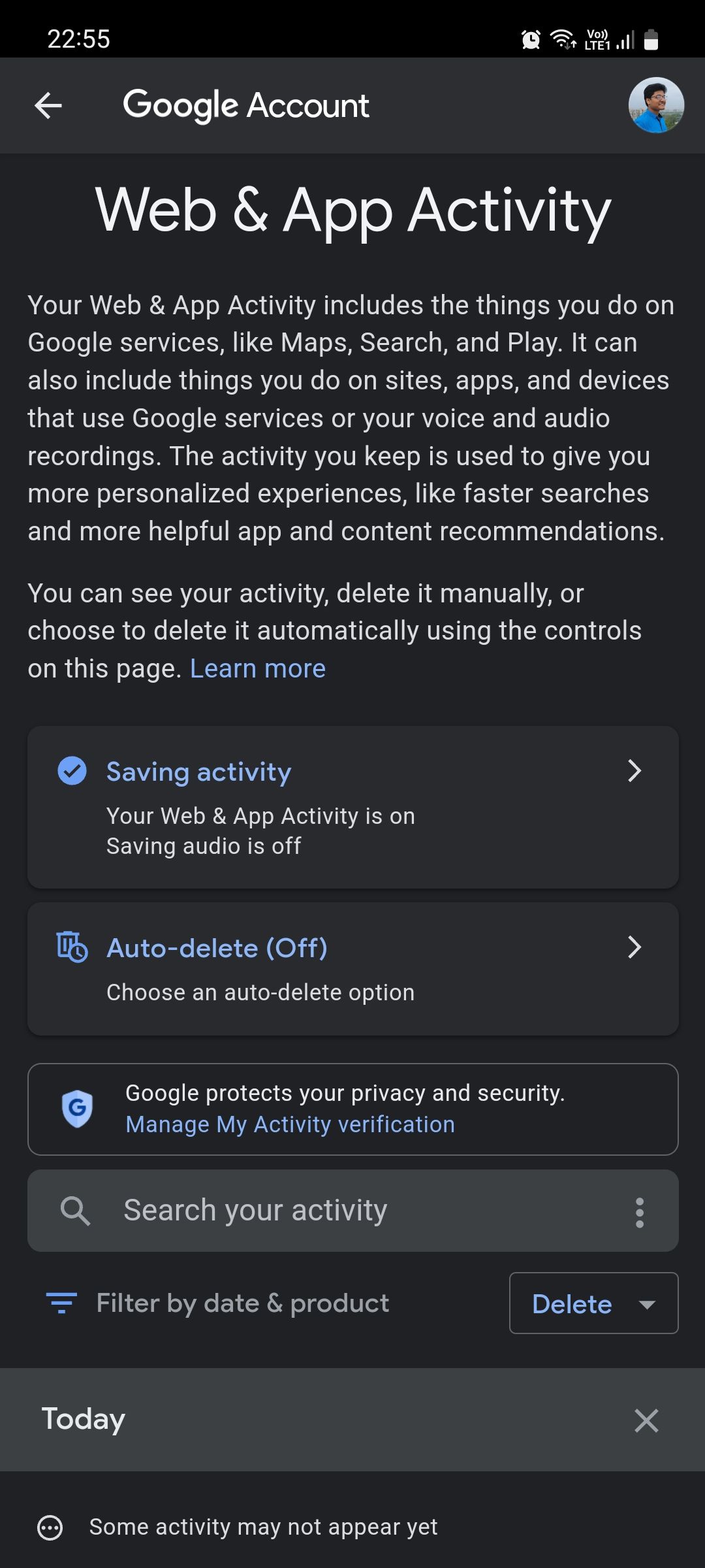 Google manage all web and app activity