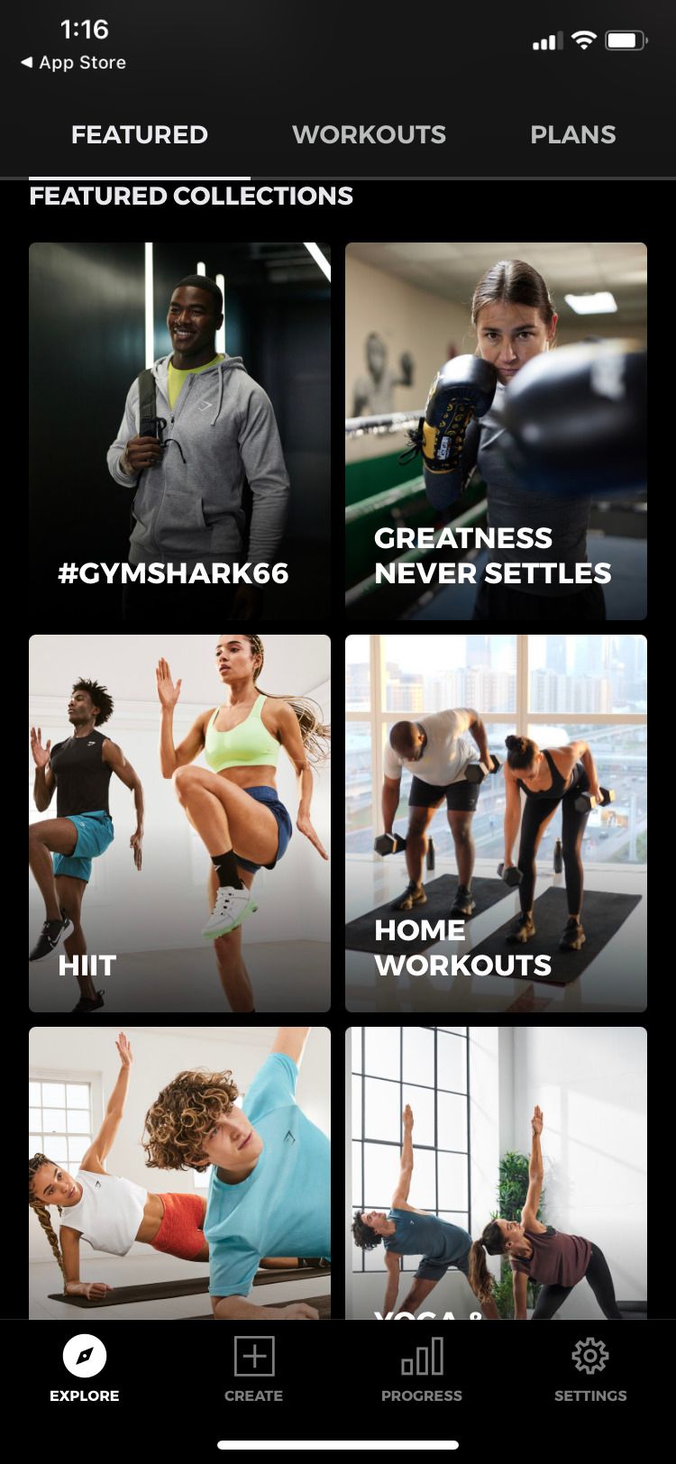 Gymshark app featured workouts