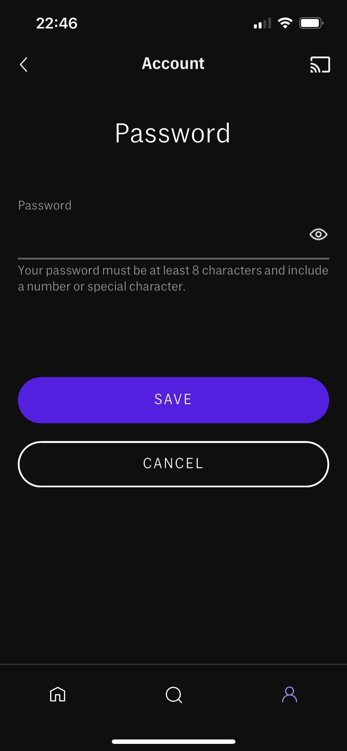 HBO Max App Changing Password