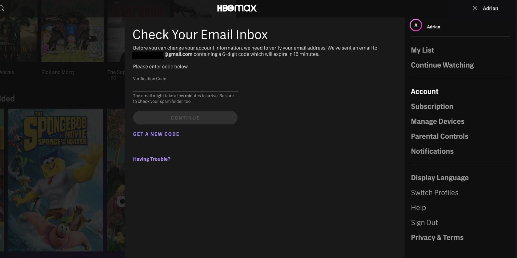 HBO Max verification page on Desktop