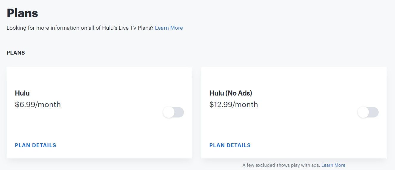 صفحه نمایش Hulu Manage Plans