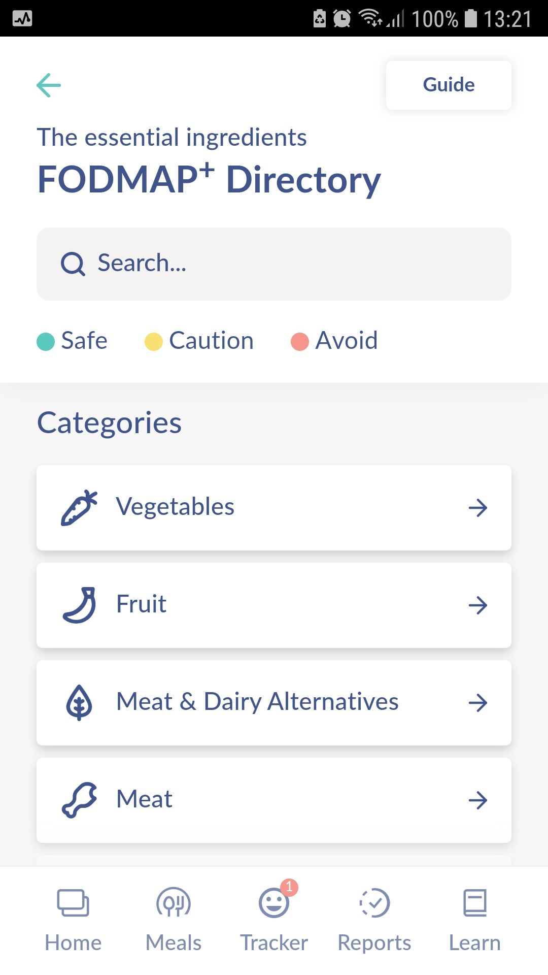 IBS Coach mobile app fodmap food directory