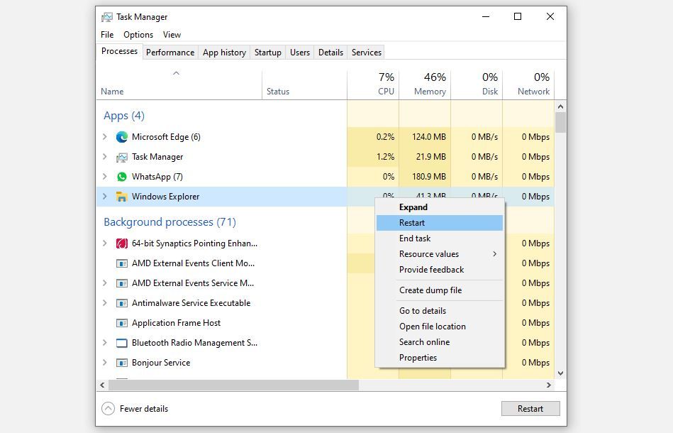 Refreshing Files by Restarting Windows Explorer in Task Manager