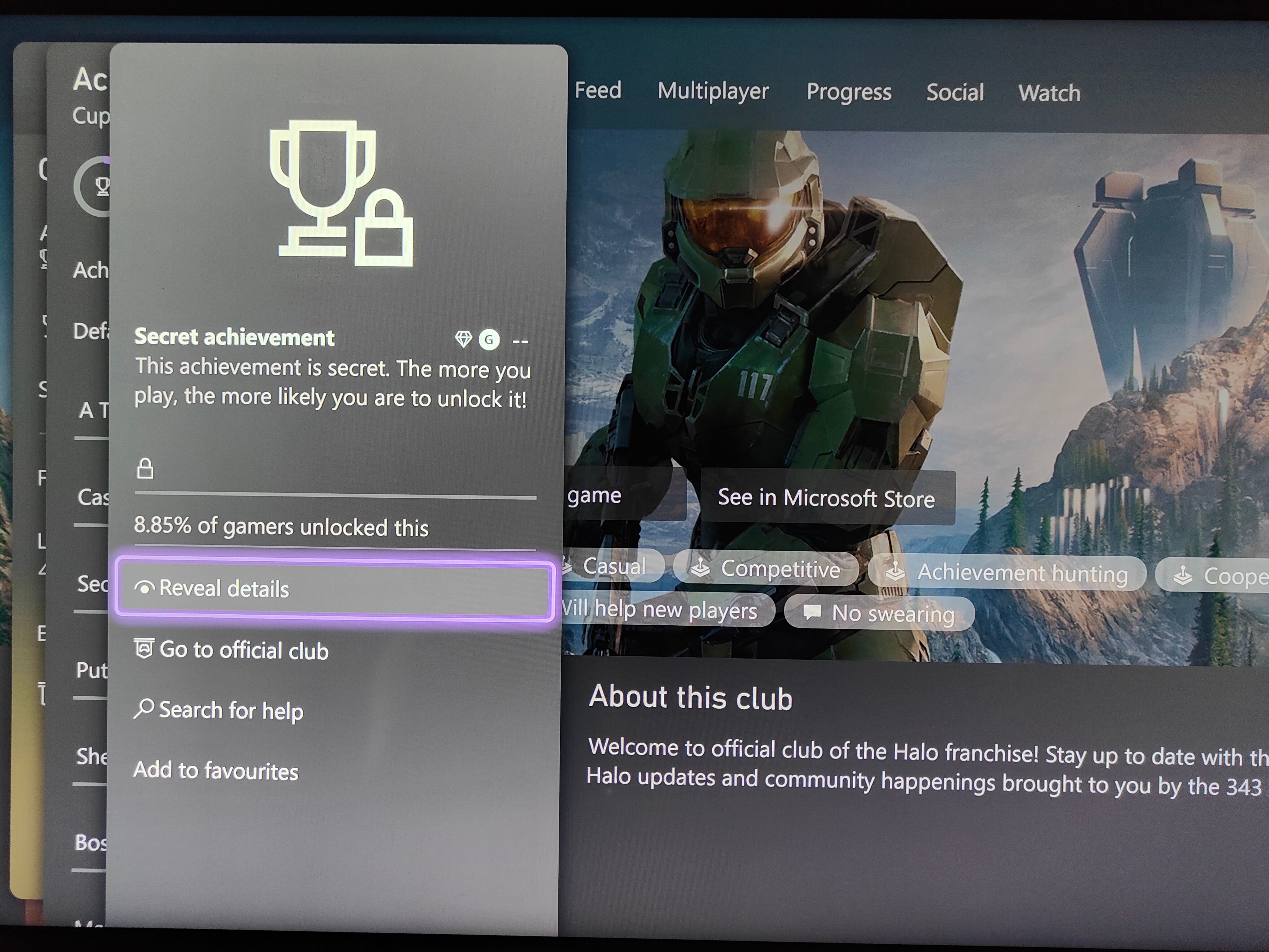 تصویری از یک دستاورد مخفی ایکس باکس و گزینه Reveal details