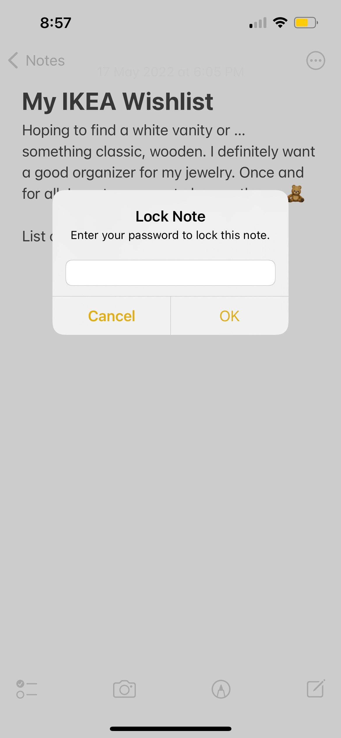 lock notes on iphone with a password