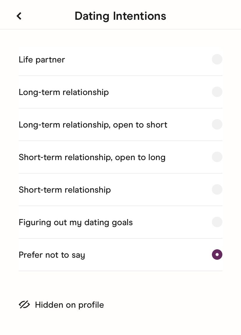 Dating Intentions Feature on Hinge