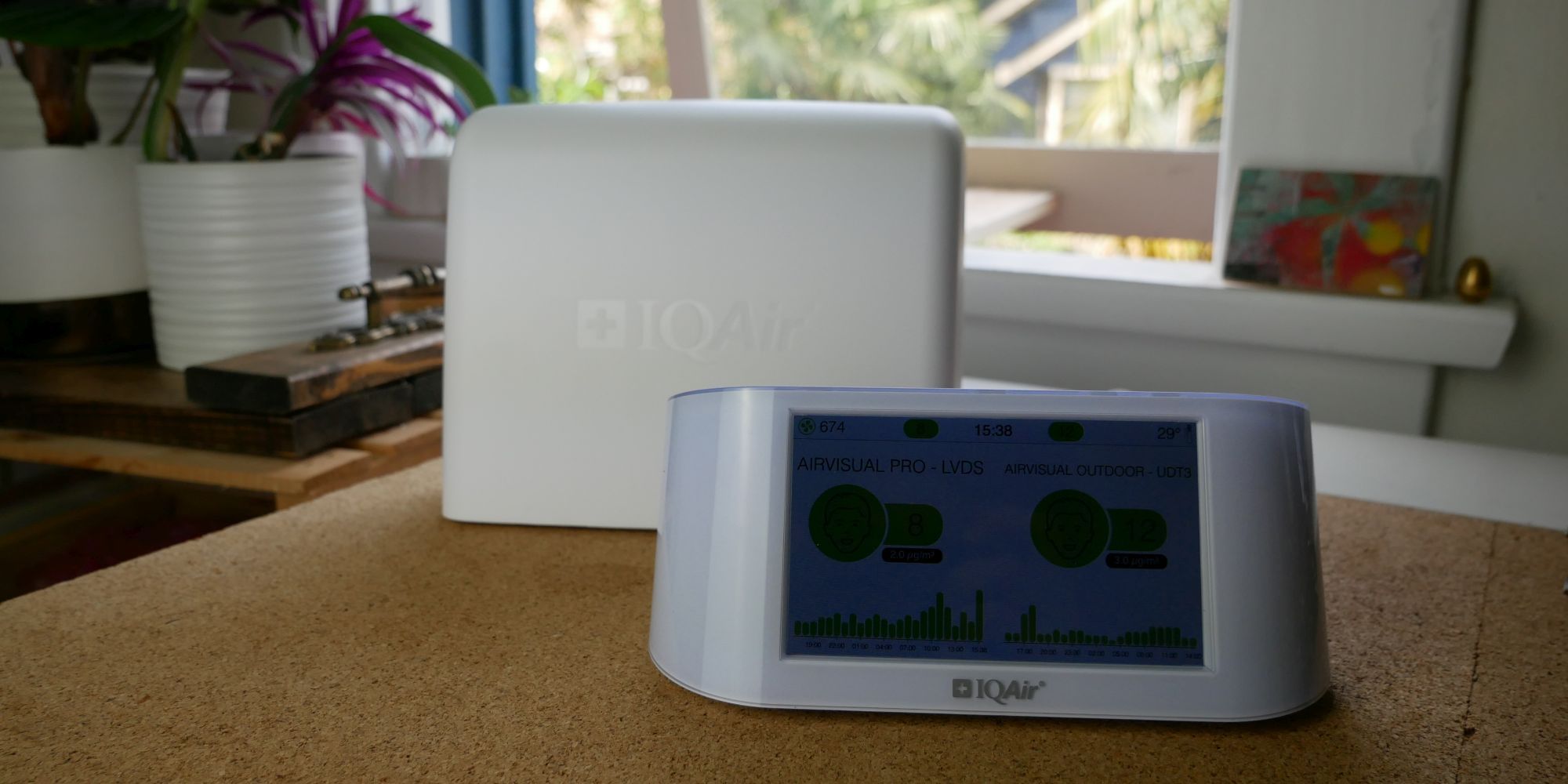 IQAir AirVisual Pro with AirVisual Outdoor in Background