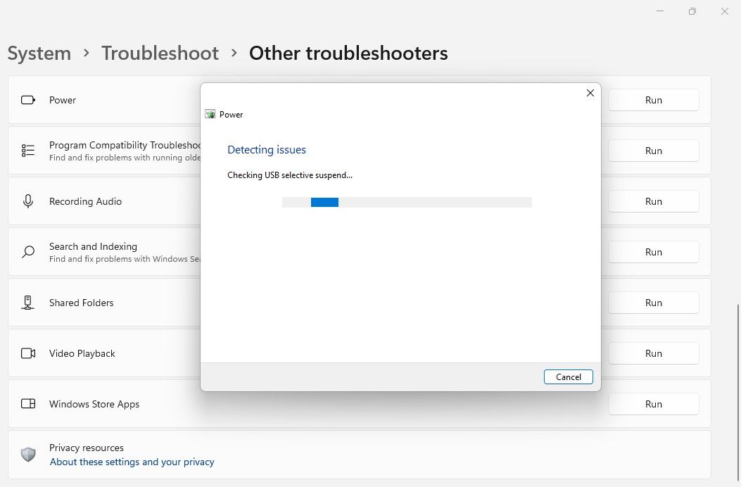 Running Power Troubleshooter in Windows 11 Settings App