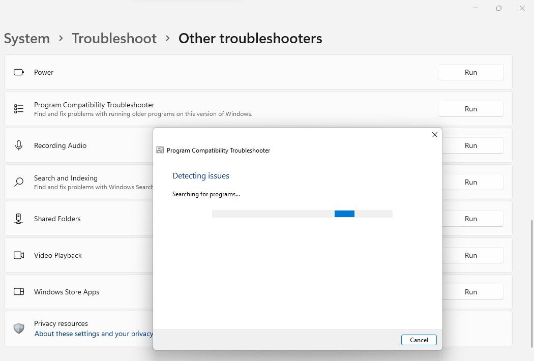  Running Program Compatibility Troubleshooter in Windows 11 Settings App
