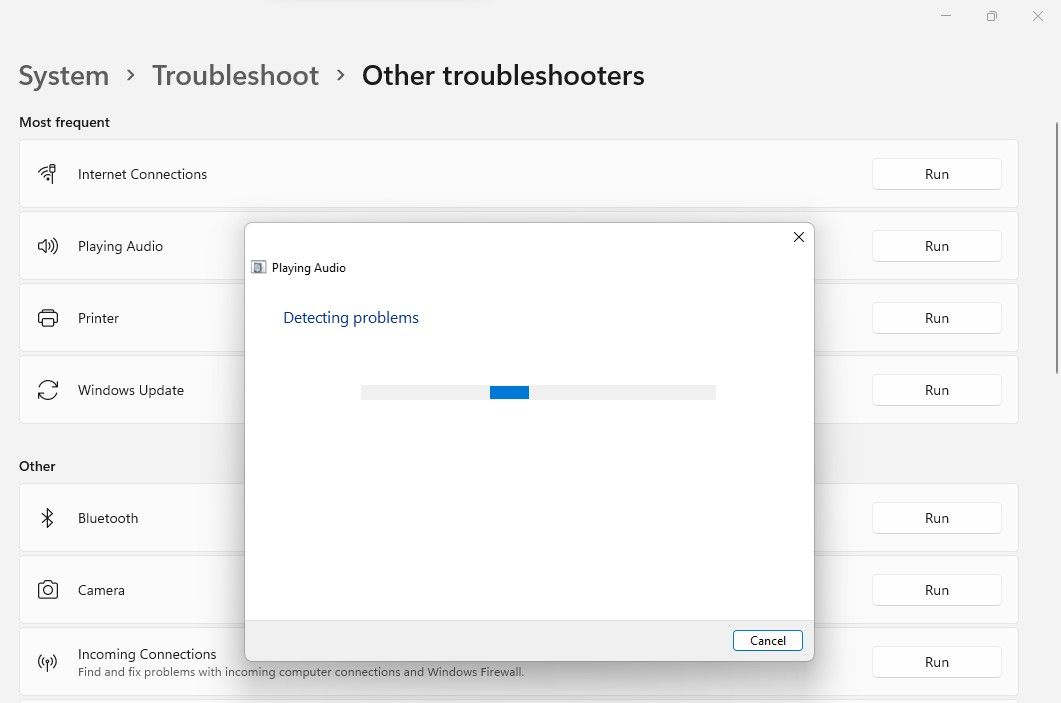 Running Playing Audio Troubleshooter in Windows 11 Settings App