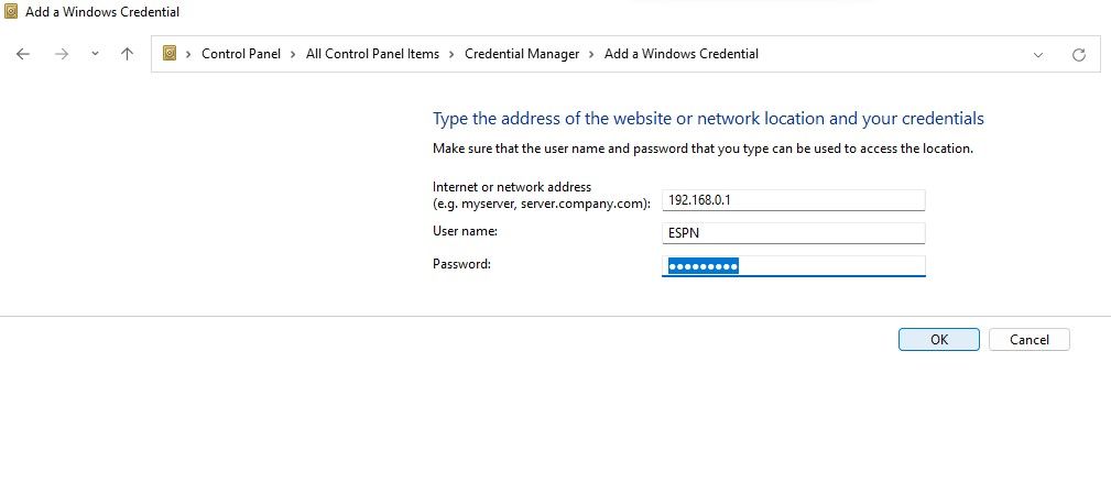  Adding Network Credentials in Windows Credential