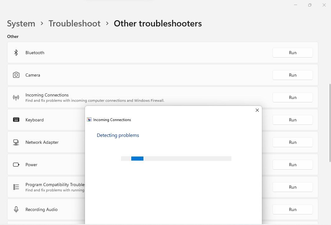  Running Incoming Connections Troubleshooter in Windows 11 Settings App