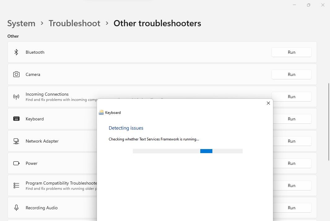 Running Keyboard Troubleshooter in Windows 11 Settings App