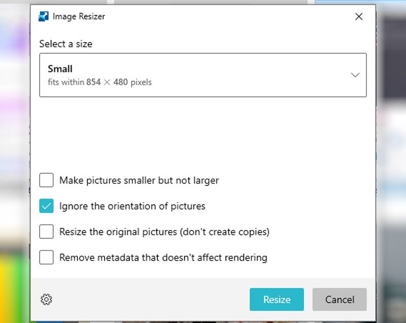 Image Resizer size selector