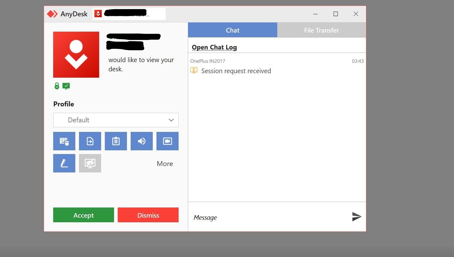 Receiving a connection request from AnyDesk