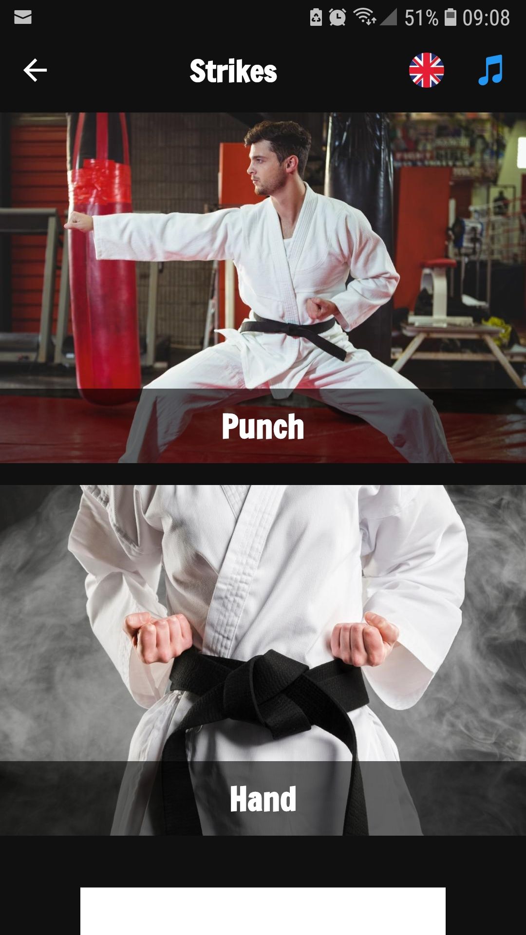 Karate Training strikes punch hand mobile app