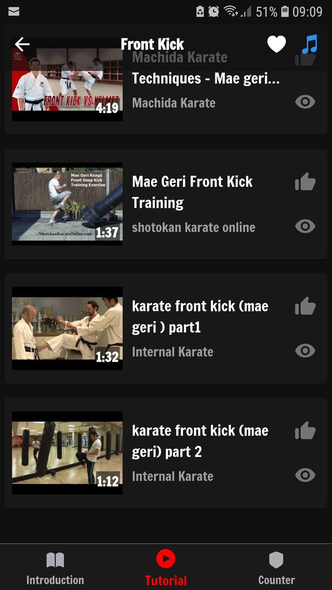 Karate Training mobile app front kick videos