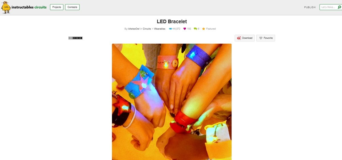 Screen grab of LED bracelet project page
