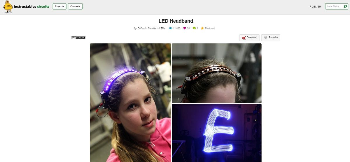 Screen grab of LED headband project page