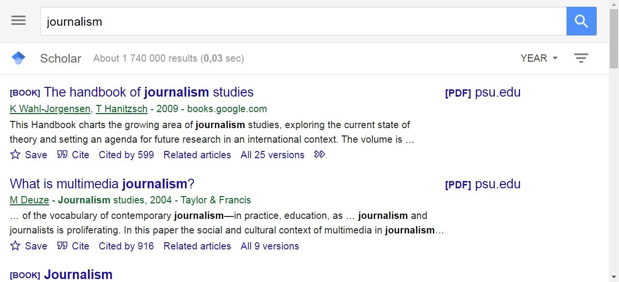 Google Scholar results page