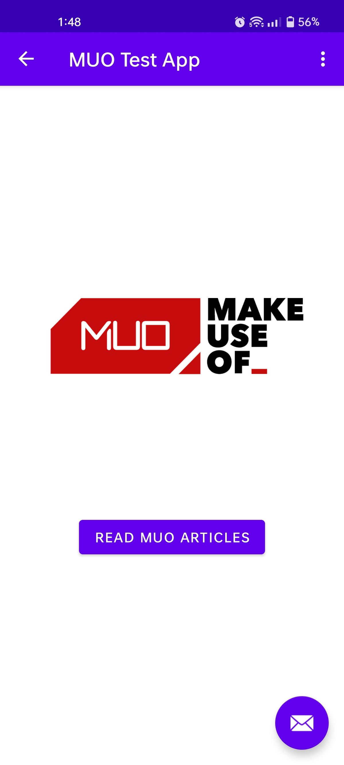 A MUO test app screen
