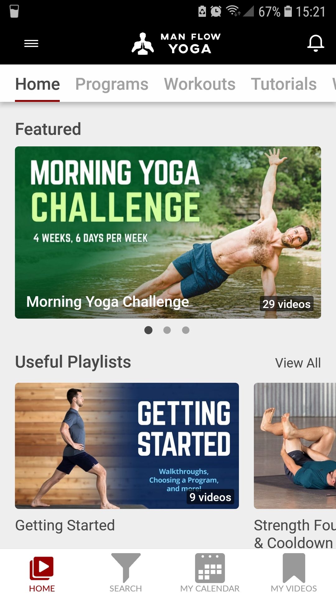 Man Flow Yoga mobile app home page